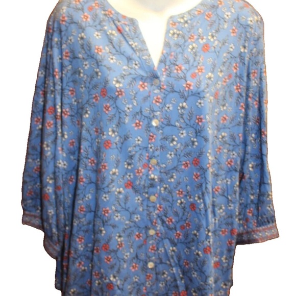 J. Jill Cornflower Blue Pink Floral Tunic Top XL NWT NEW - Picture 1 of 5